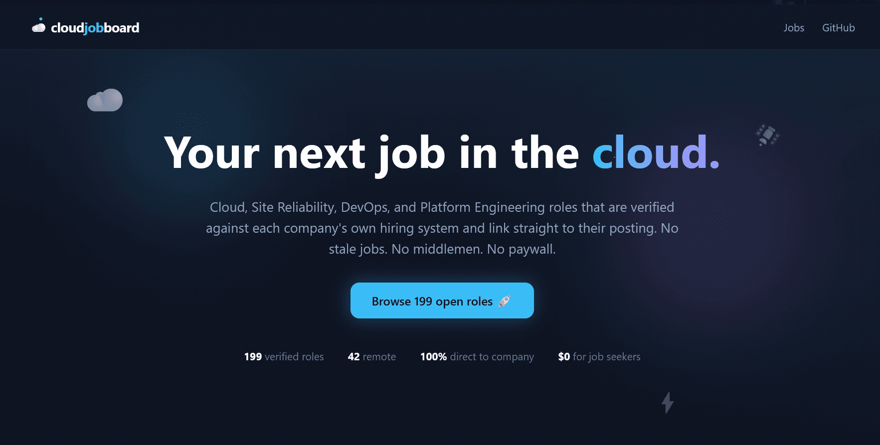 The Cloud Job Board homepage